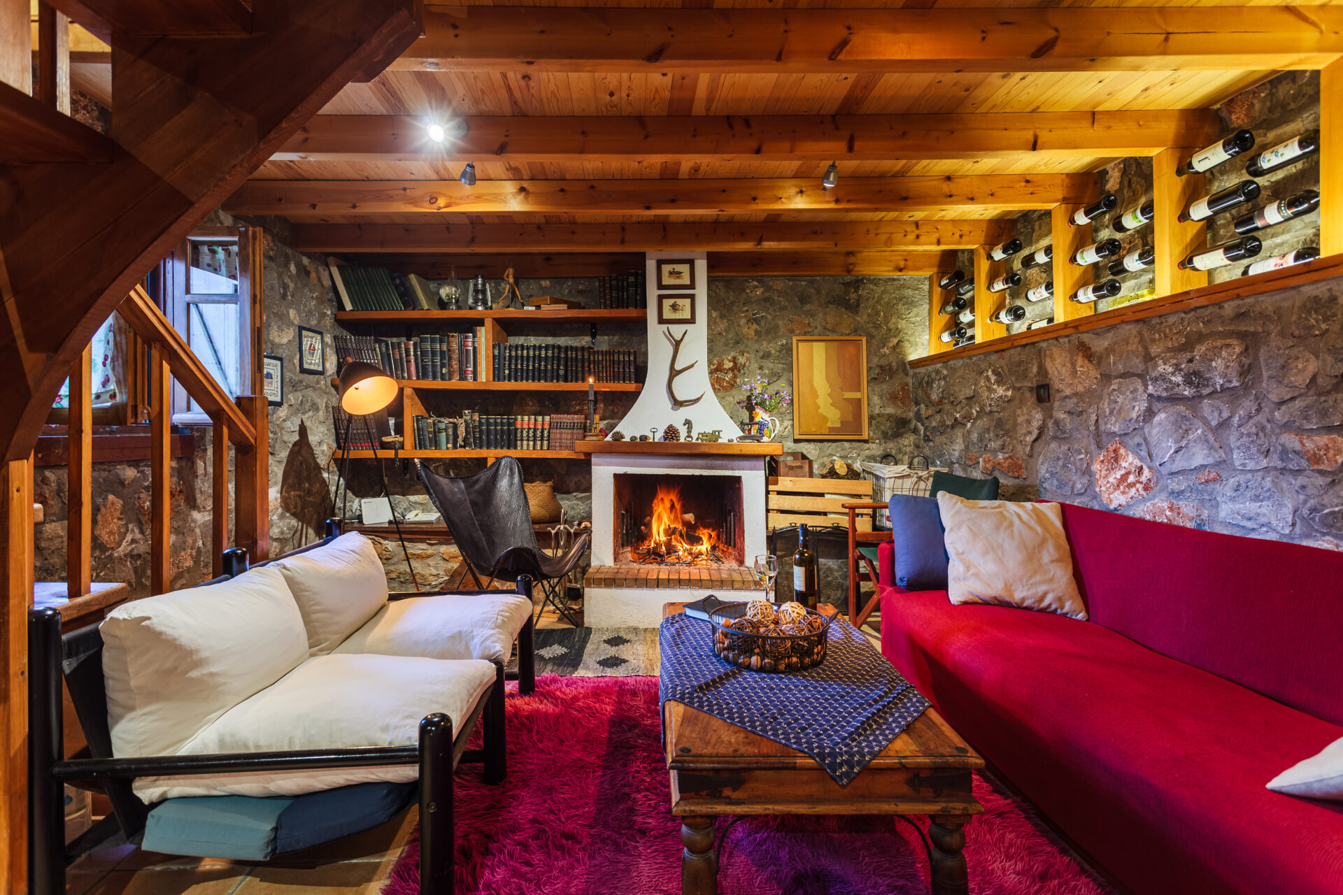 fireplace in home in mountains